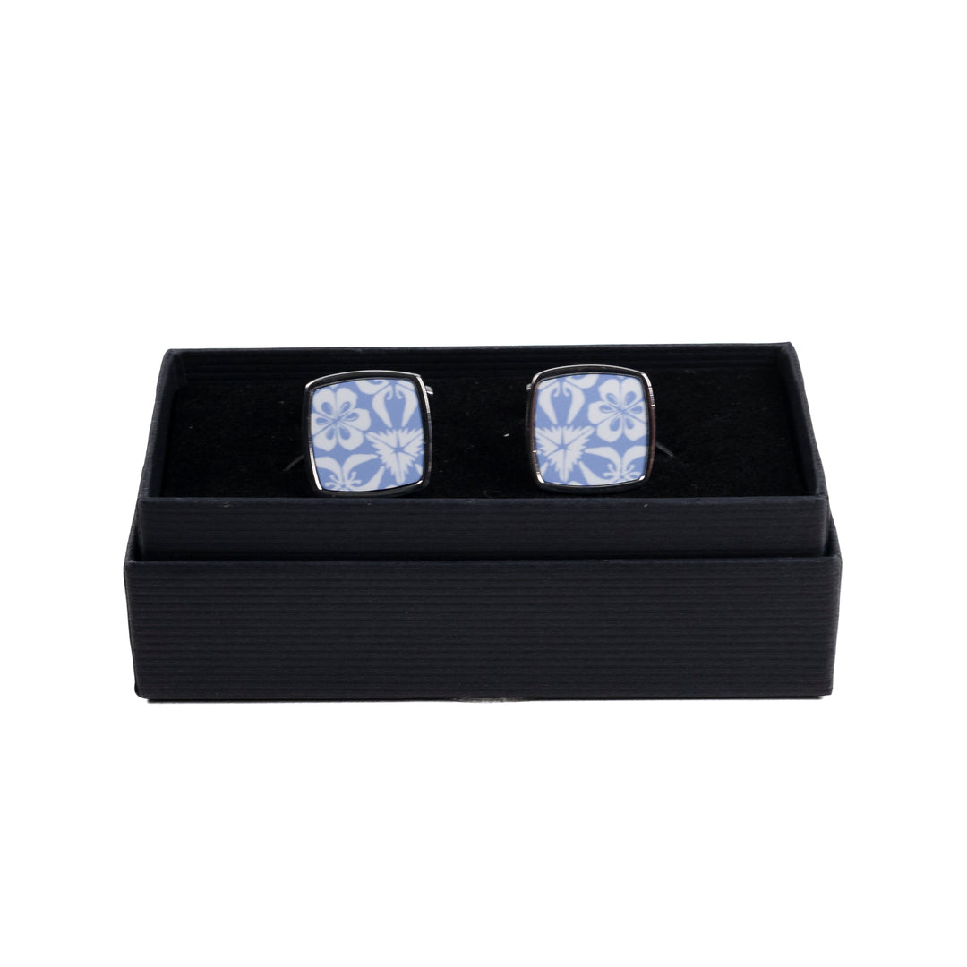 Pale Blue Nettles Millefiori Inlay Cufflink Pair
