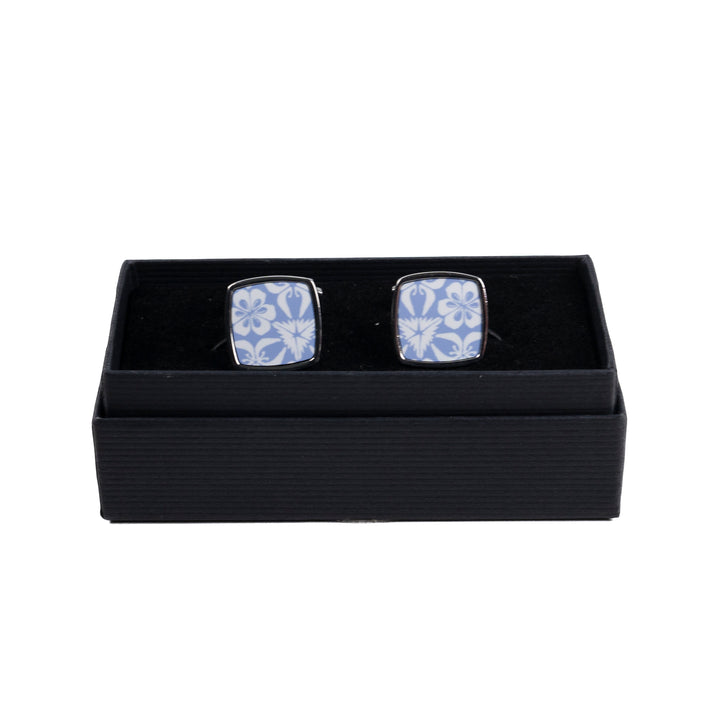 Pale Blue Nettles Millefiori Inlay Cufflink Pair