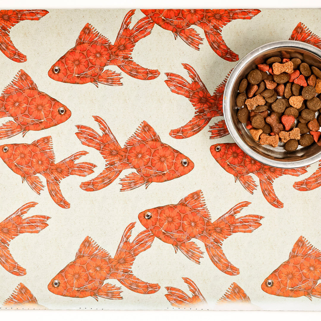 SALE SECOND - Goldfish Large Pet Food Mat - Red / Stone