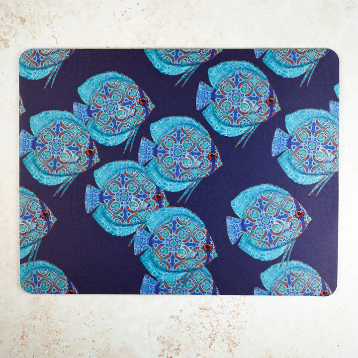 SALE - Discus Fish on Navy Large Pet Mat