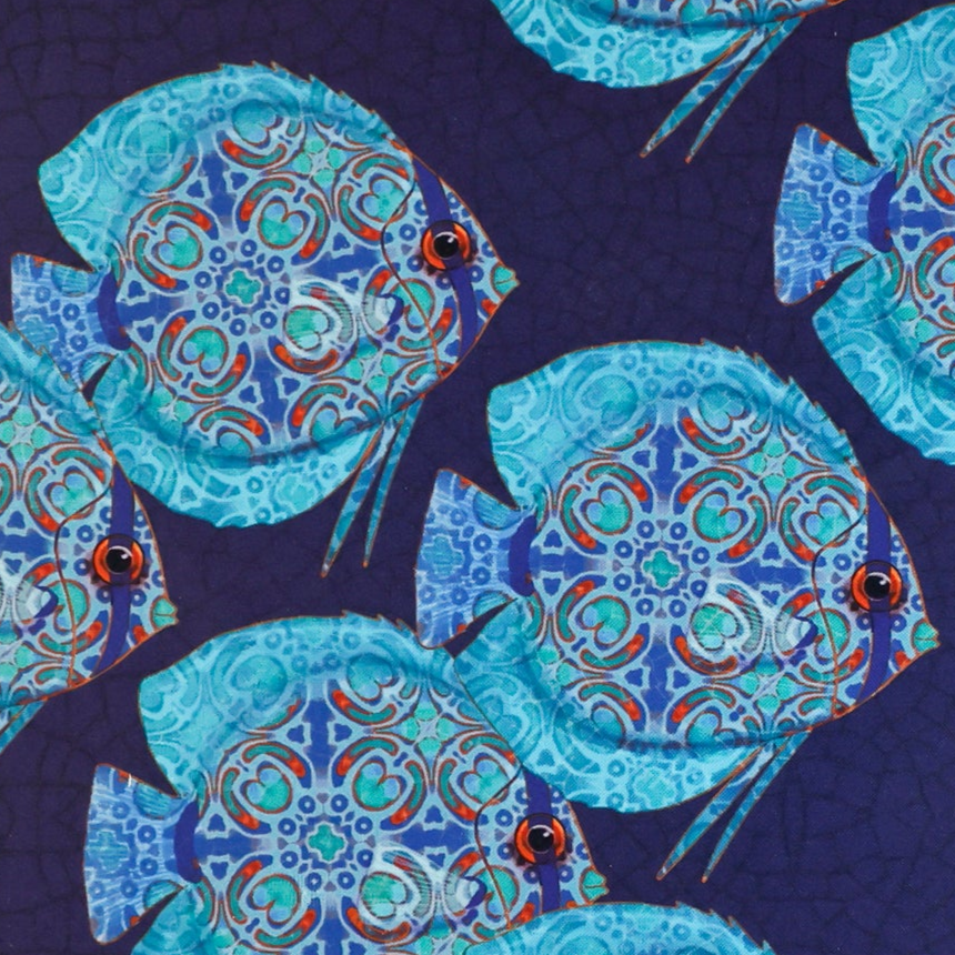Discus Fish Navy/Turquoise Large Pet Food Mat