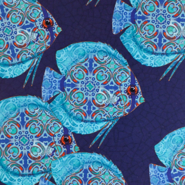 Discus Fish Navy/Turquoise Large Pet Food Mat