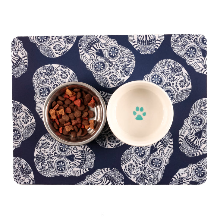 SALE | Illustrated Skulls Pet Mat / Mouse mat - blue and white