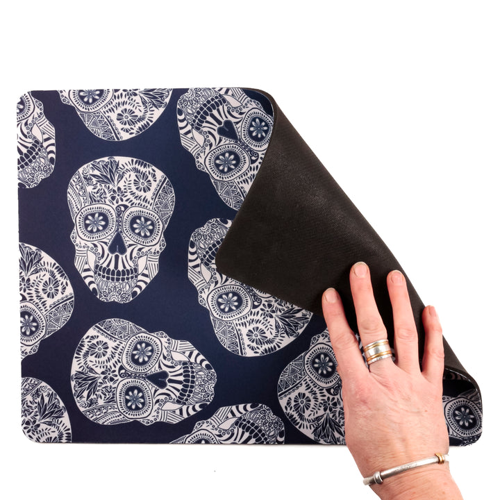 SALE | Illustrated Skulls Pet Mat / Mouse mat - blue and white