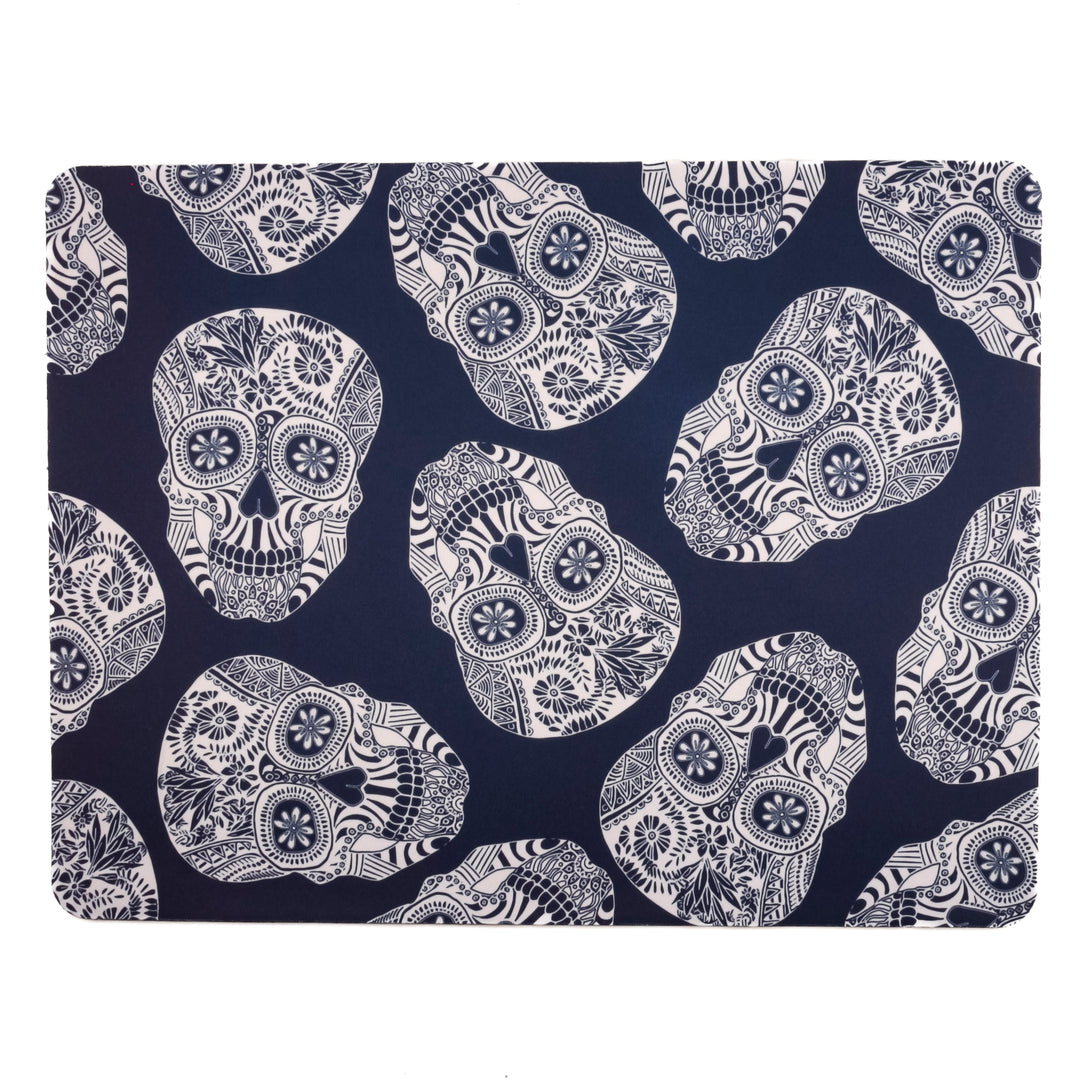 SALE | Illustrated Skulls Pet Mat / Mouse mat - blue and white