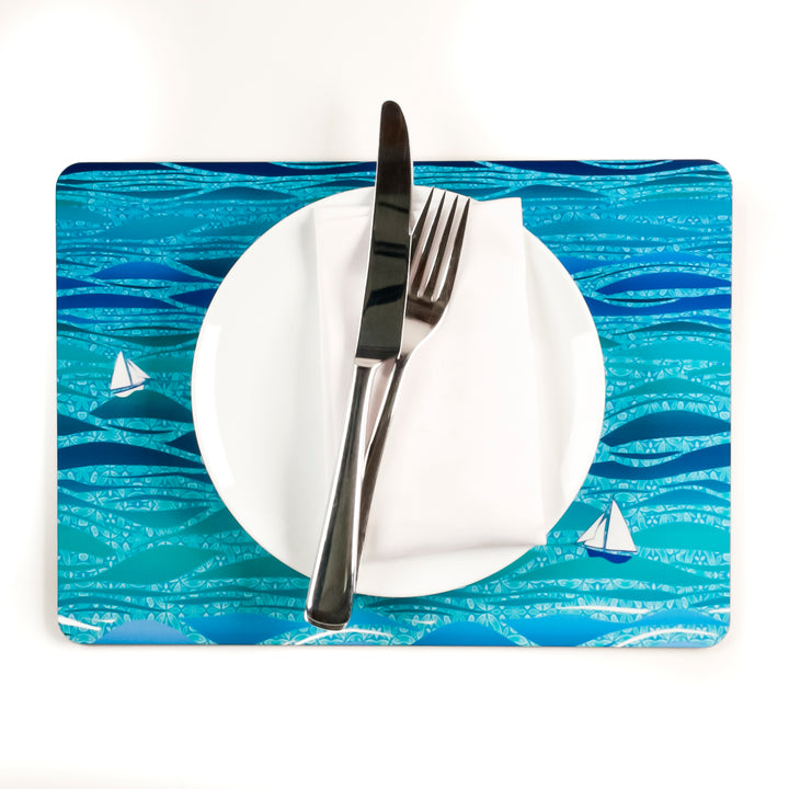 SALE Seconds | Caribbean Sailing - three boat placemat - Pair