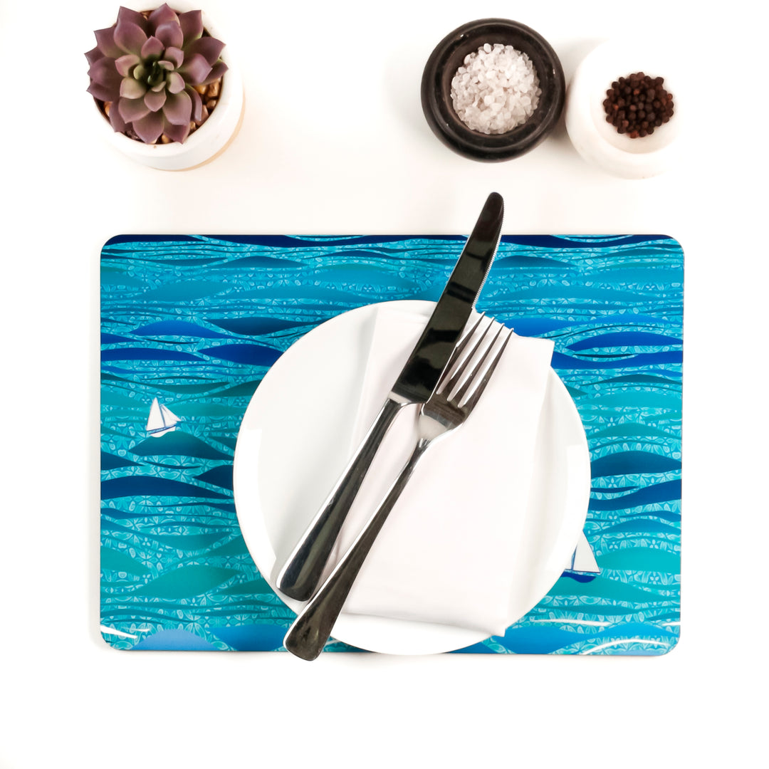 SALE Seconds | Caribbean Sailing - three boat placemat - Pair