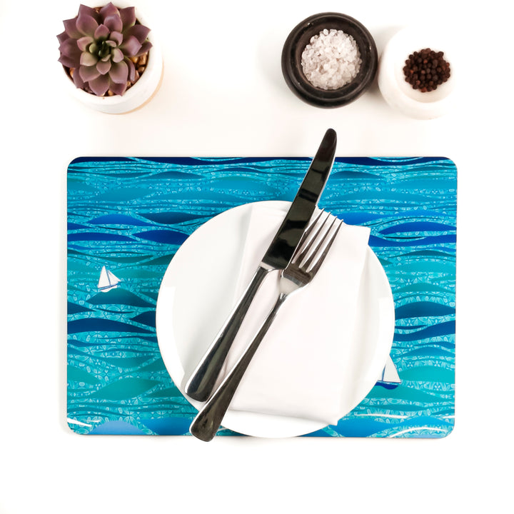 SALE Seconds | Caribbean Sailing - three boat placemat - Pair