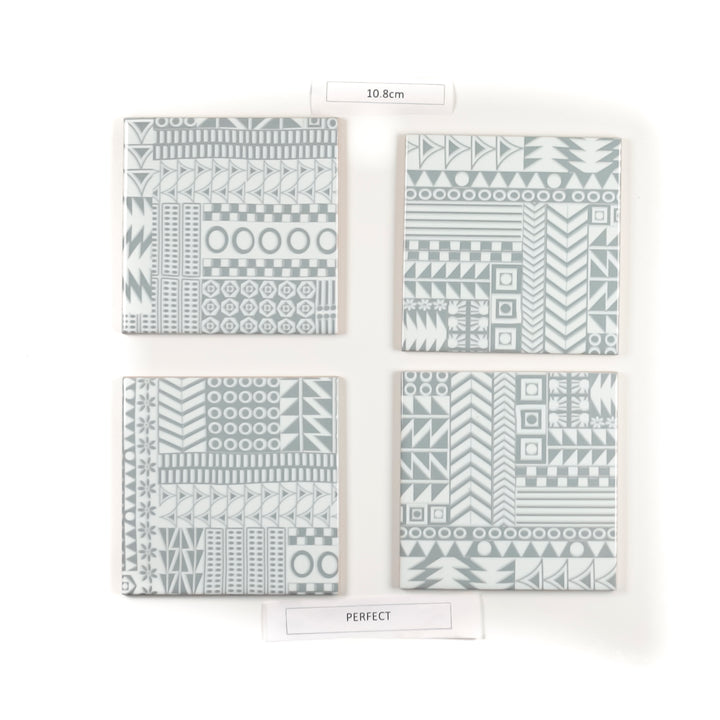 SALE SET of 4x 10.8cm Grey Geometric Retro tiles