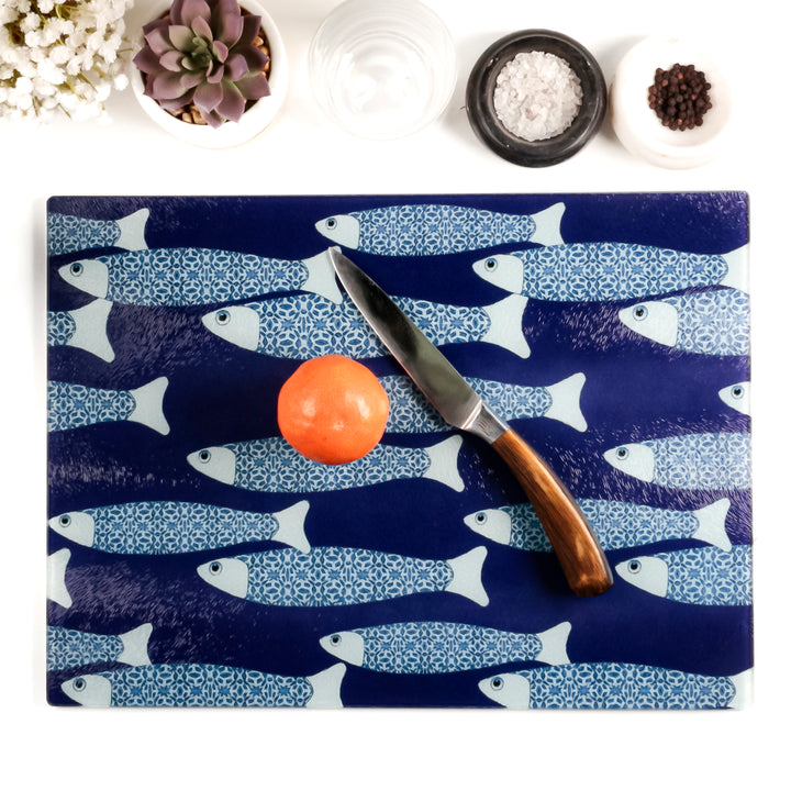 SALE : Navy Blue Ocean Shoal Worktop Saver - large 38x28cm