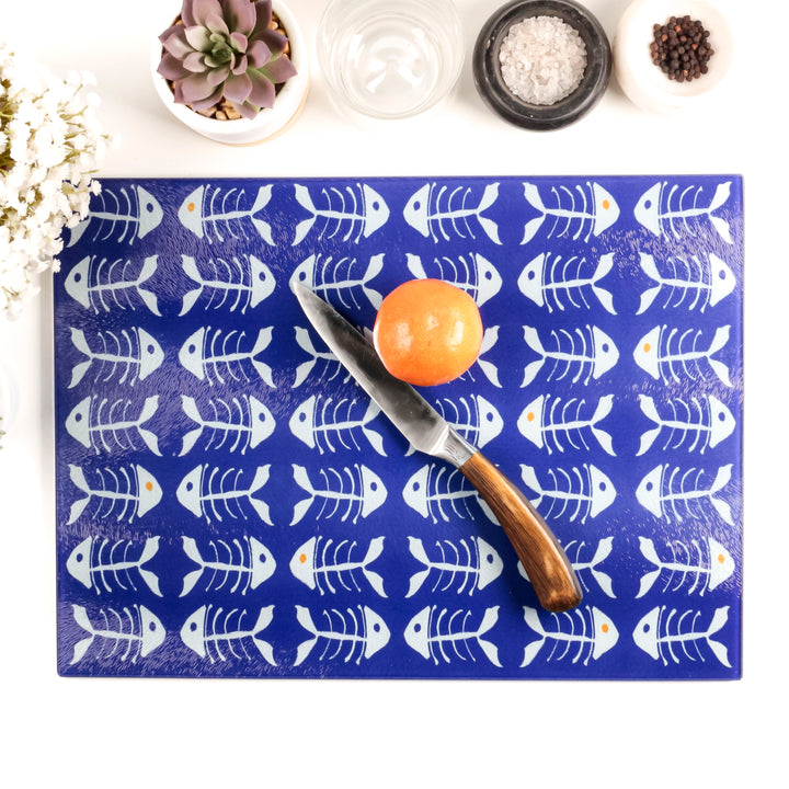 SALE - Large Rectangular Bonefish on Bright Navy - Chopping Board