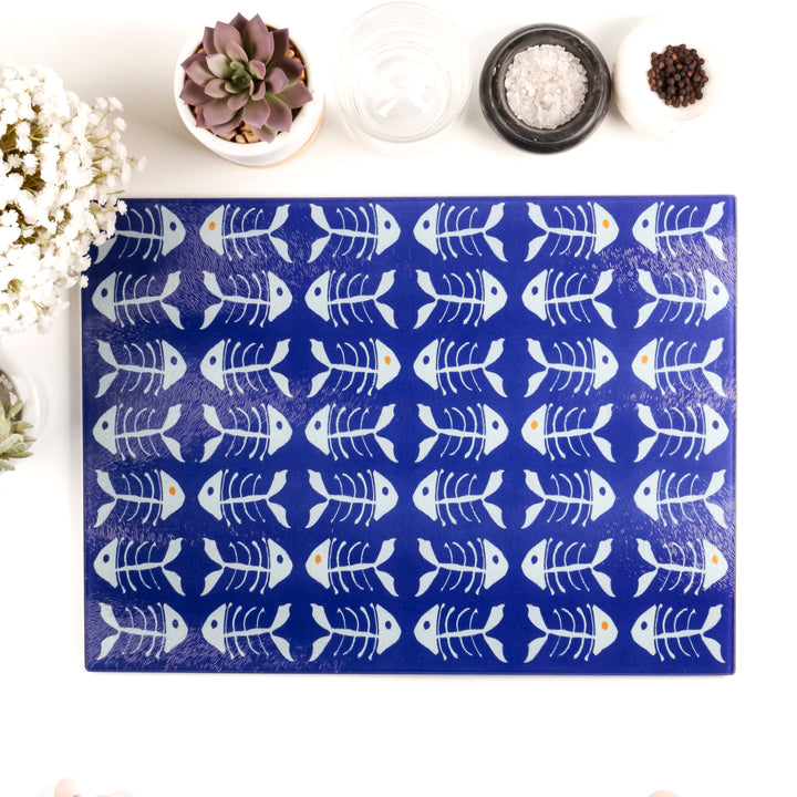 SALE - Large Rectangular Bonefish on Bright Navy - Chopping Board