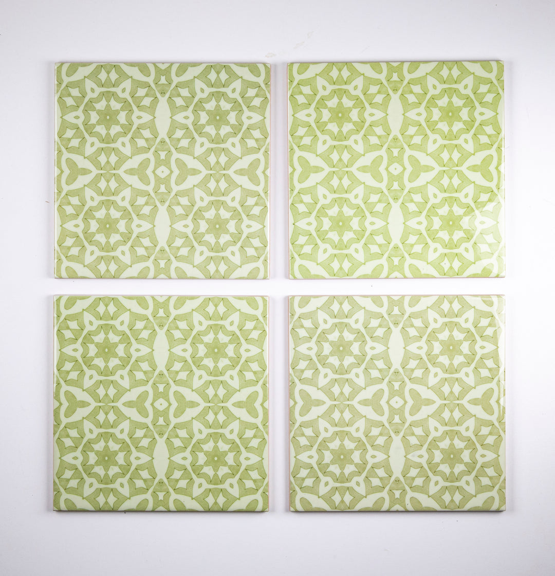 SALE SECONDS SET of: 4x 15.2cm Green Stonework Tiles