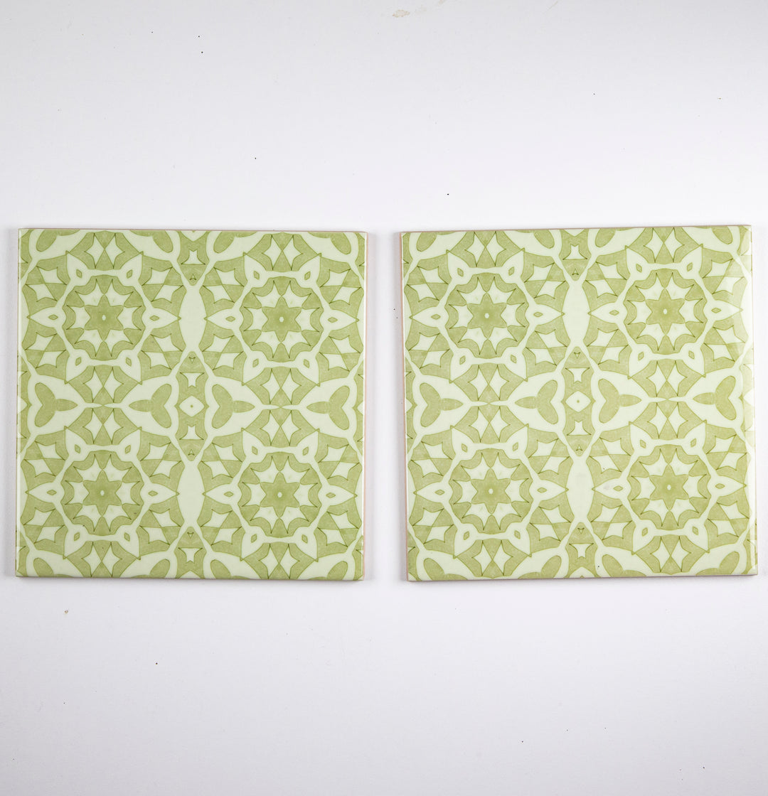 SALE SECONDS SET of: 4x 15.2cm Green Stonework Tiles