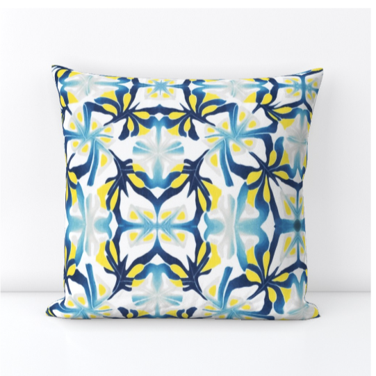 Navy Blue Yellow Modern Pattern Cushion - Performance Velvet