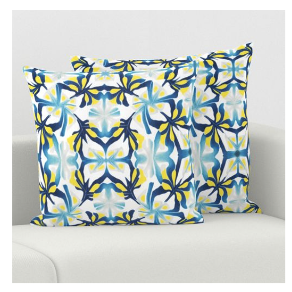 Navy Blue Yellow Modern Pattern Cushion - Performance Velvet