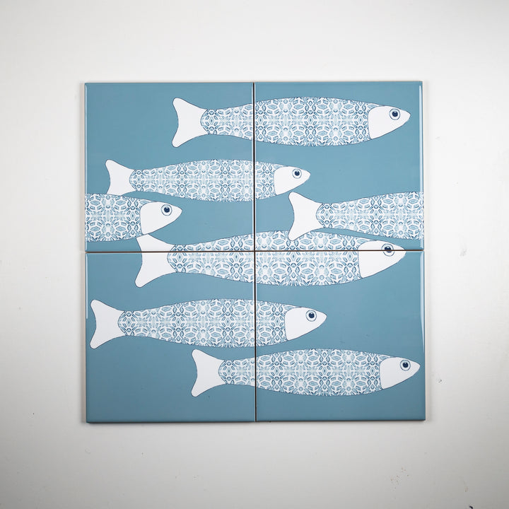 SALE - Set of 4 x 15.2 Grey Blue Ocean Shoal - Large scale