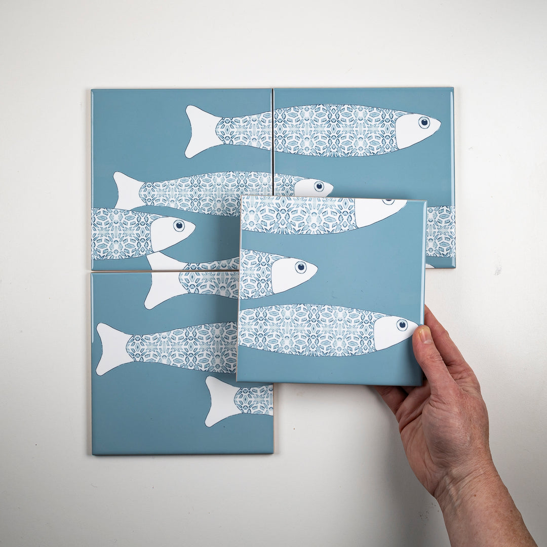 SALE - Set of 4 x 15.2 Grey Blue Ocean Shoal - Large scale