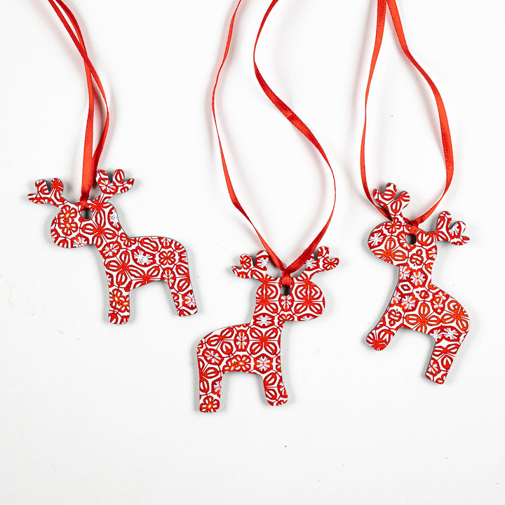 SALE Set of Red Christmas Reindeer Decorations