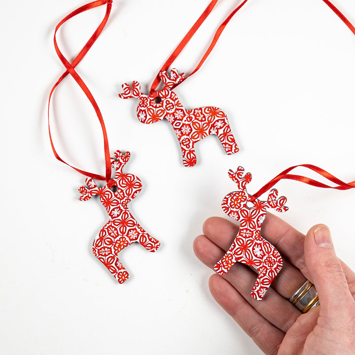 SALE Set of Red Christmas Reindeer Decorations