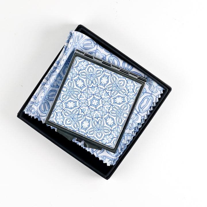 Pale Blue/Grey Turkish Flower Compact Folding Mirror