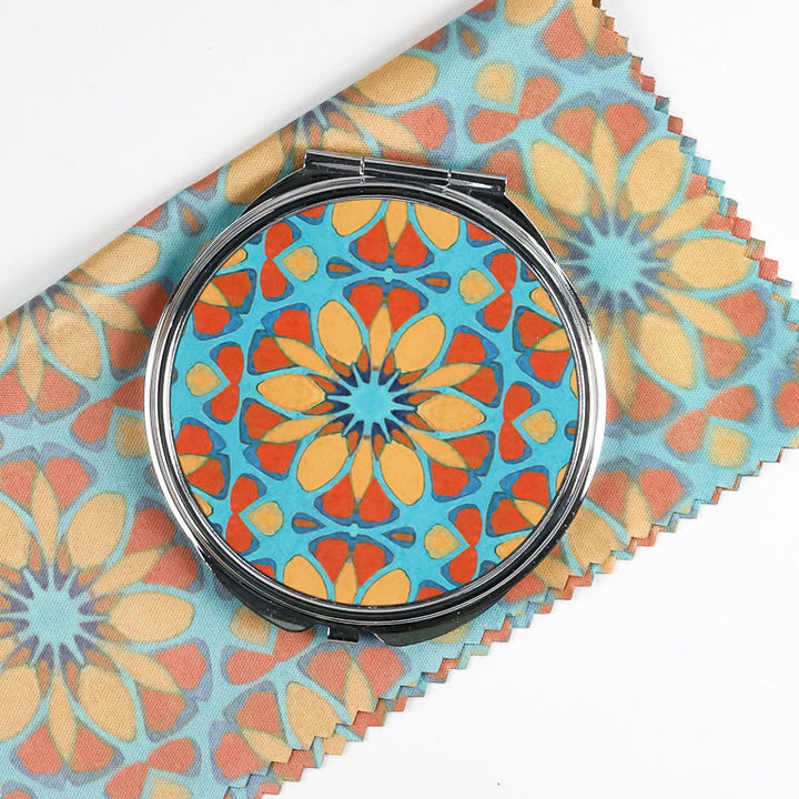 Moroccan Flower (Teal/Orange) Compact Folding Mirror