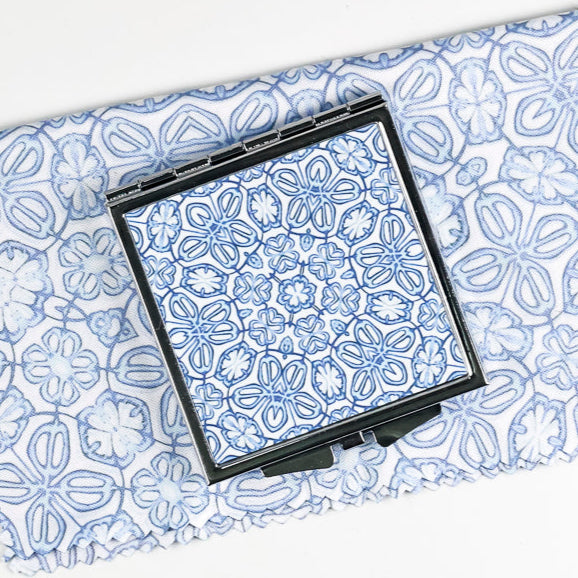 Pale Blue/Grey Turkish Flower Compact Folding Mirror