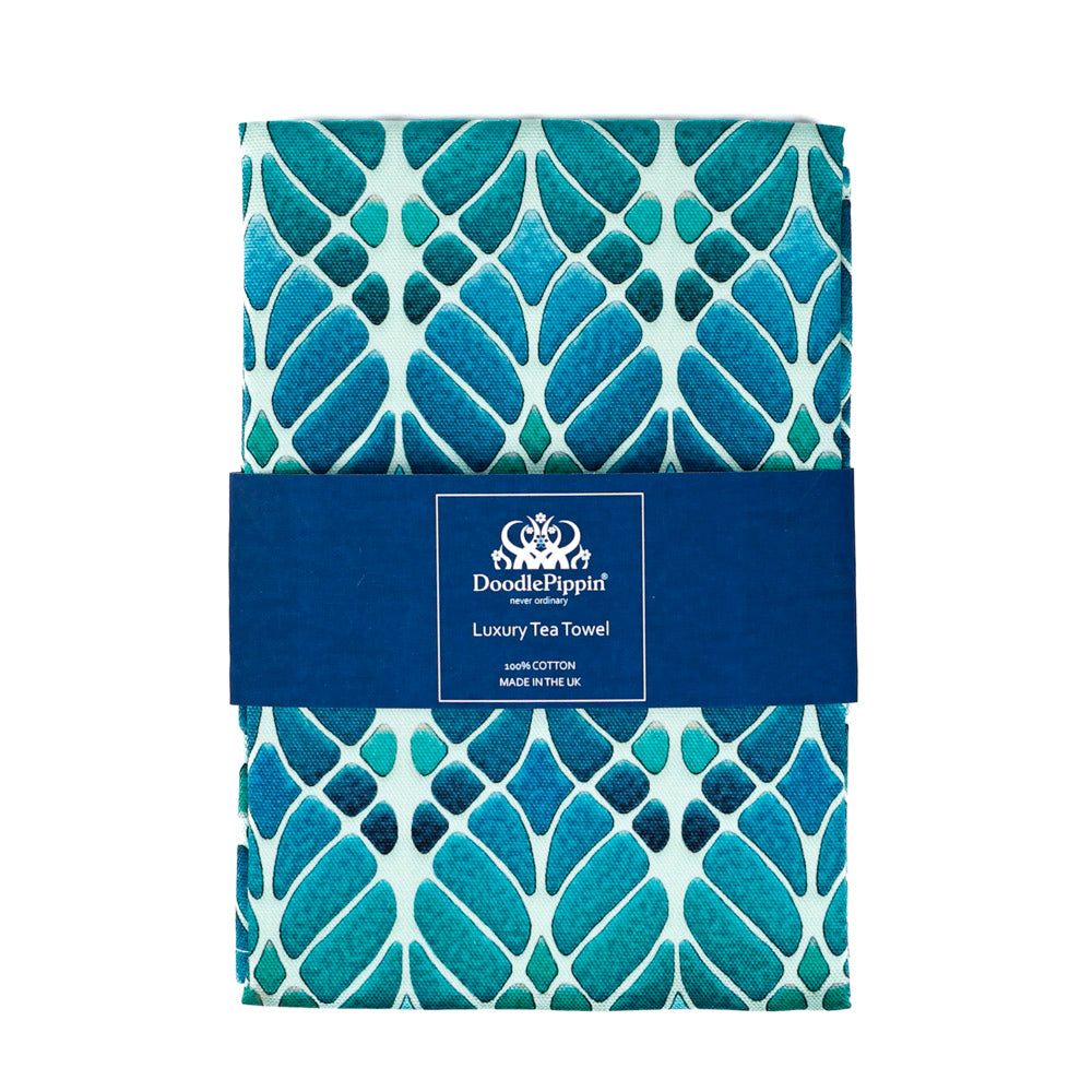 Interwoven Trees Tea Towel - Blues &amp; Turquoises