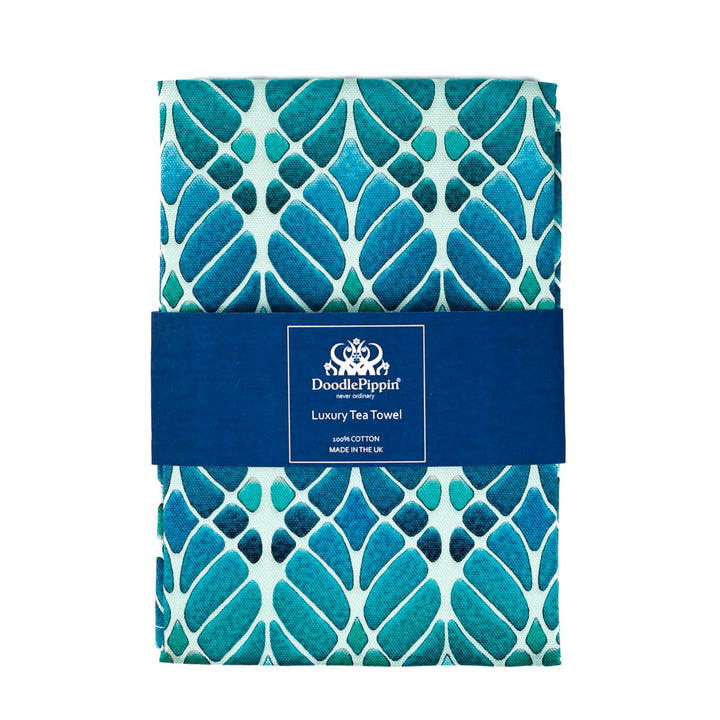 Interwoven Trees Tea Towel - Blues &amp; Turquoises