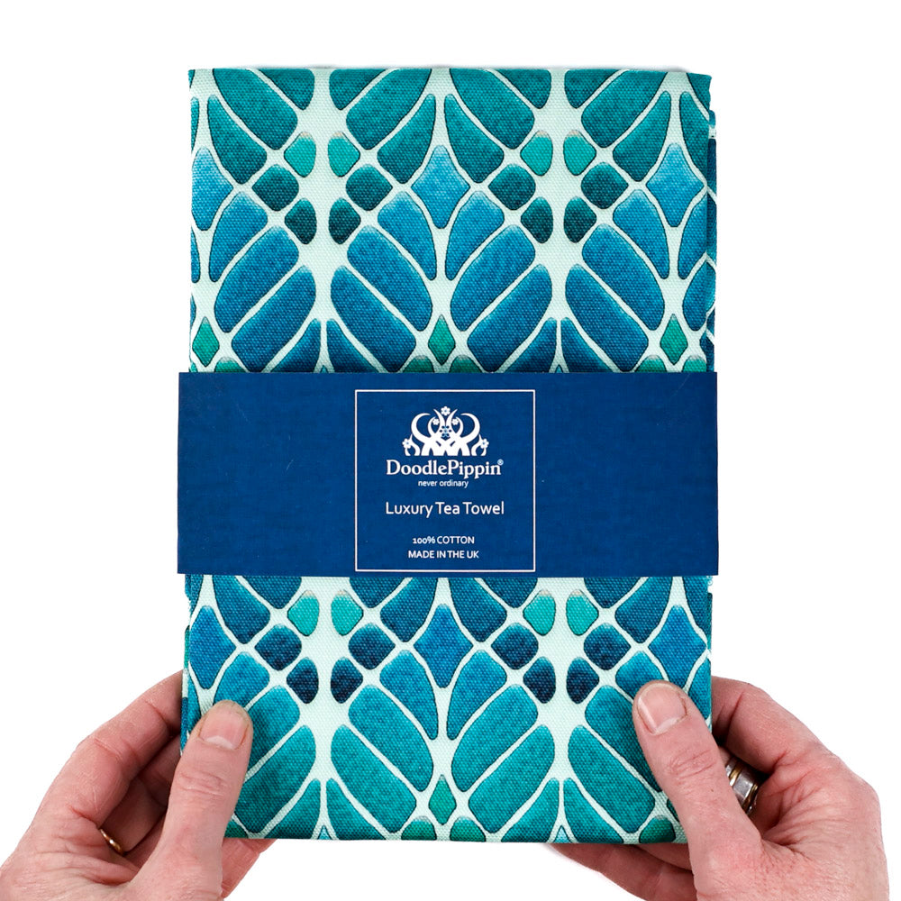 Interwoven Trees Tea Towel - Blues &amp; Turquoises