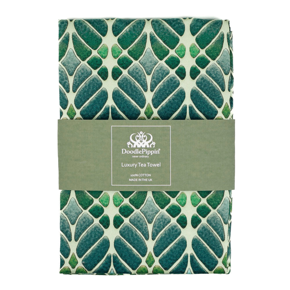 Interwoven Trees Tea Towel - Greens &amp; Greys