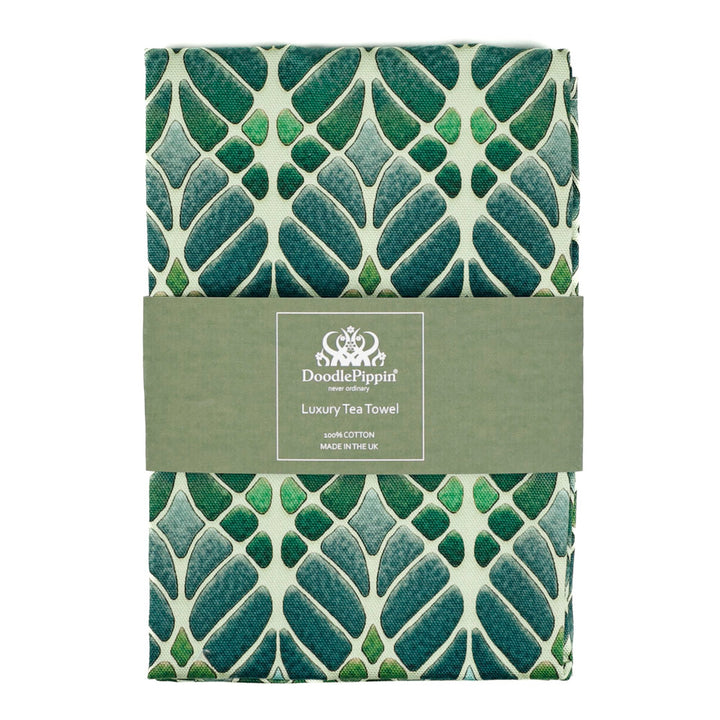 Interwoven Trees Tea Towel - Greens &amp; Greys