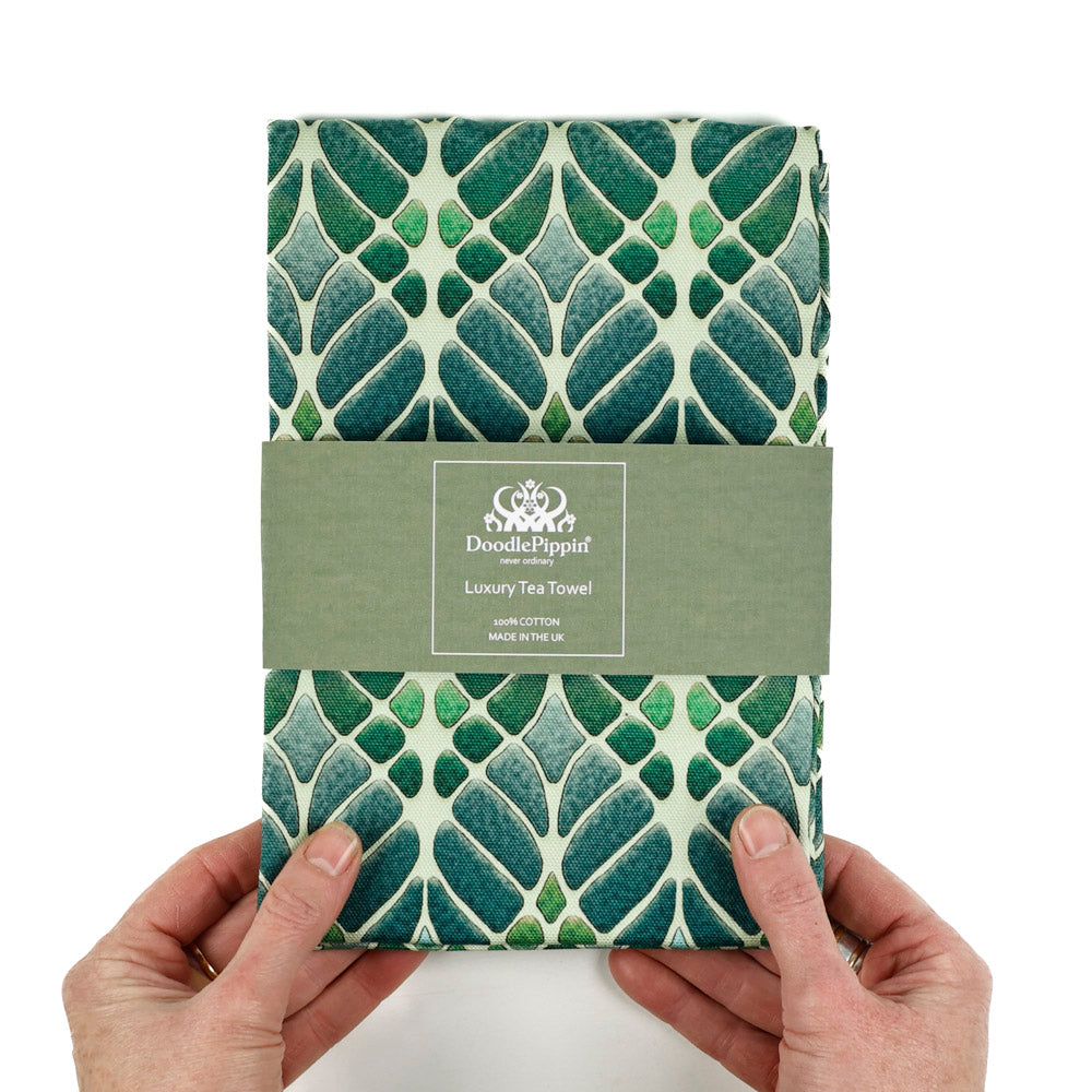 Interwoven Trees Tea Towel - Greens &amp; Greys