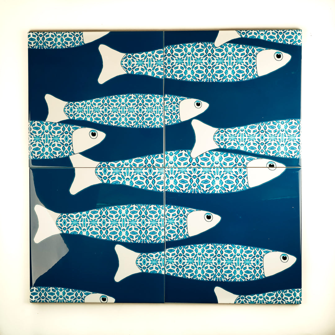 SALE SECOND SET - 4x 20cm Ocean Shoal tiles - Large Scale - Teal