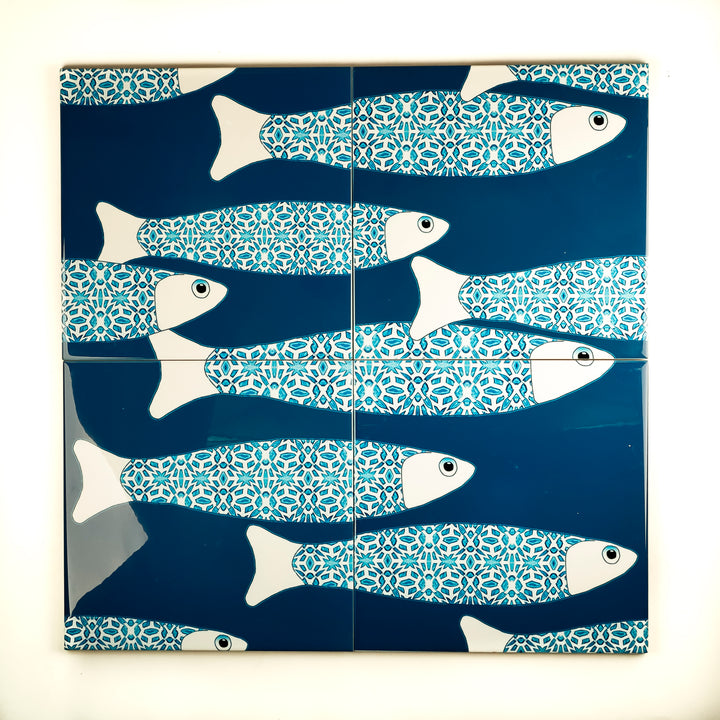SALE SECOND SET - 4x 20cm Ocean Shoal tiles - Large Scale - Teal