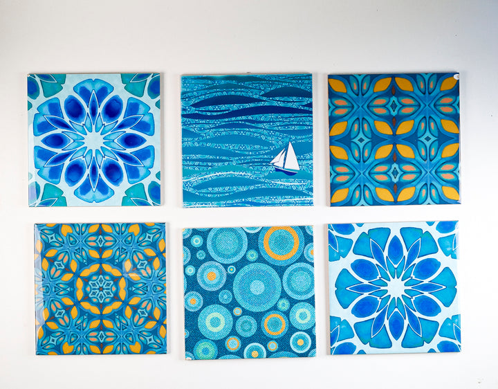 SALE SECONDS - Set of 6x 15.2cm - Mixed Set of "Blue Theme" tiles