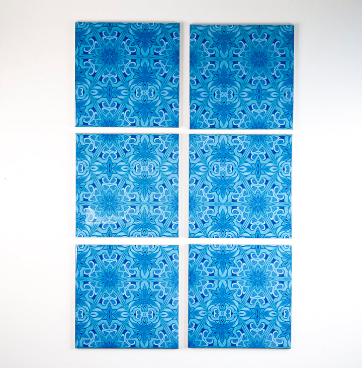SALE - Set of 18 x 15.2cm tiles - Agapanthus Offset