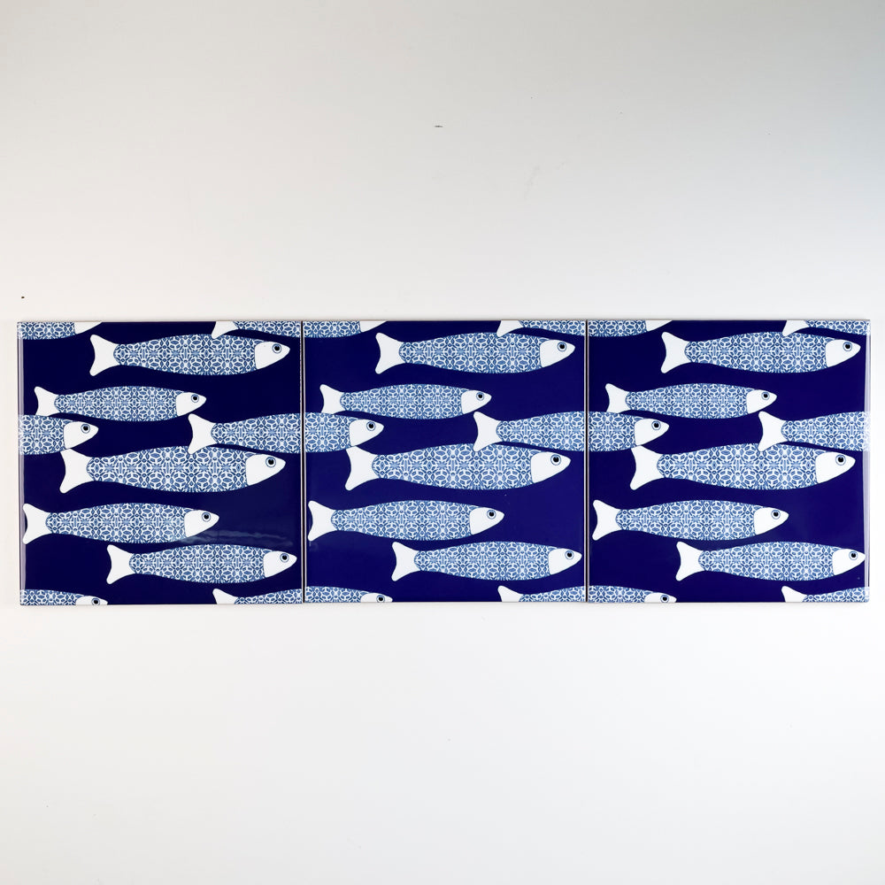 SALE SECONDS - Set of 3x 15.2cm Ocean Shoal tile - Navy Blue