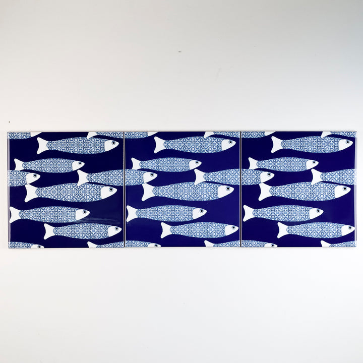 SALE SECONDS - Set of 3x 15.2cm Ocean Shoal tile - Navy Blue