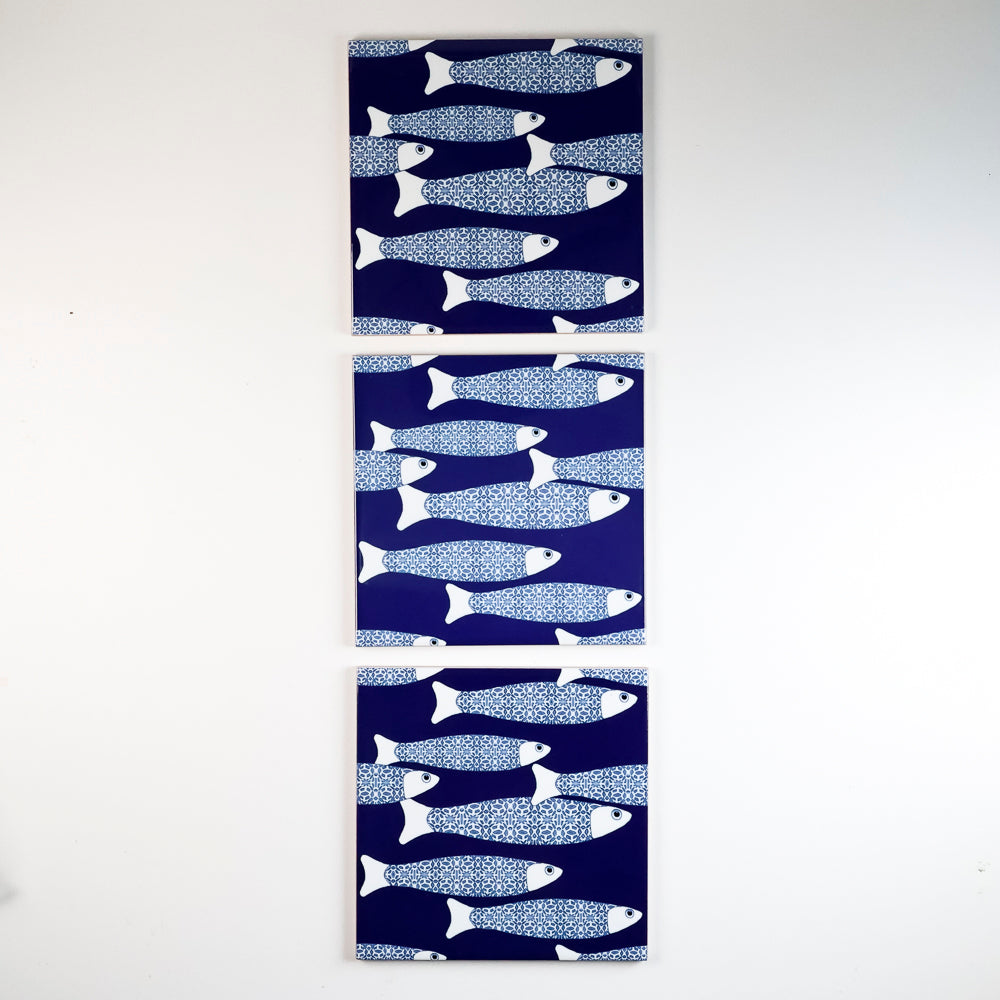SALE SECONDS - Set of 3x 15.2cm Ocean Shoal tile - Navy Blue