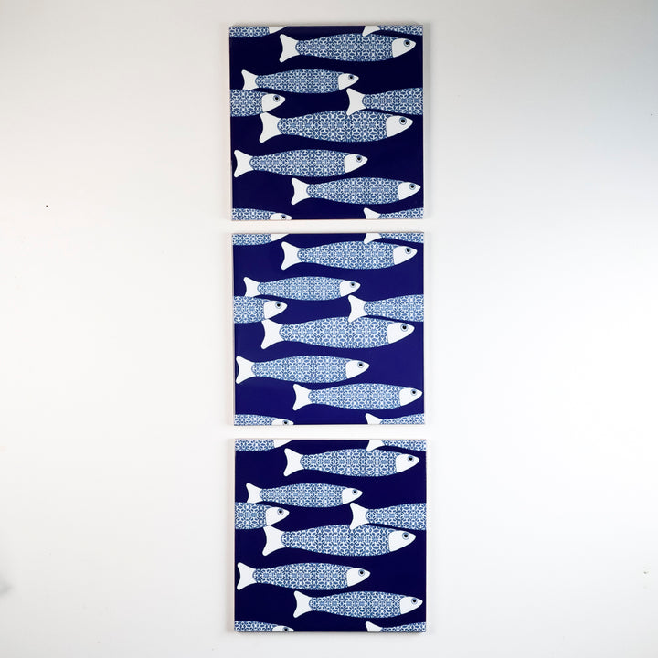 SALE SECONDS - Set of 3x 15.2cm Ocean Shoal tile - Navy Blue