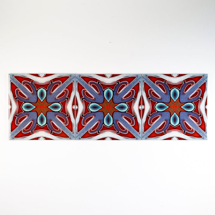 SALE SECONDS - SET OF 3x 15.2cm tiles - Victorian Red Twining