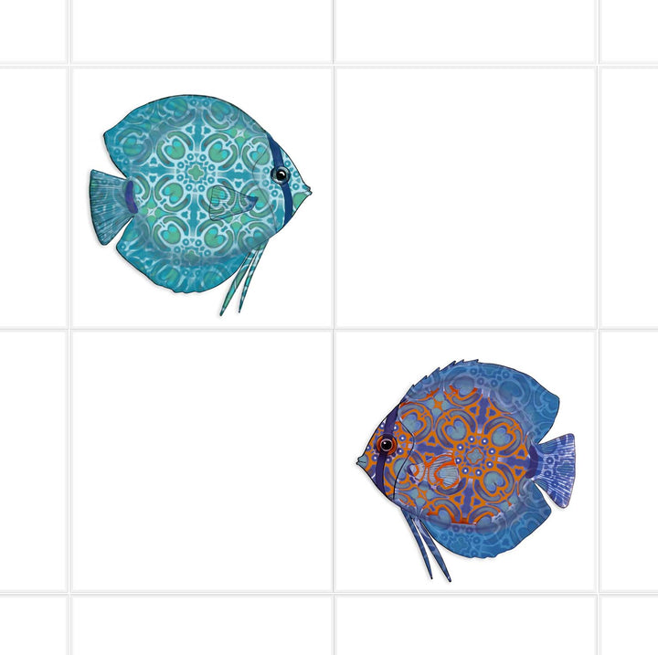 Discus fish tile decals - Blue / Red