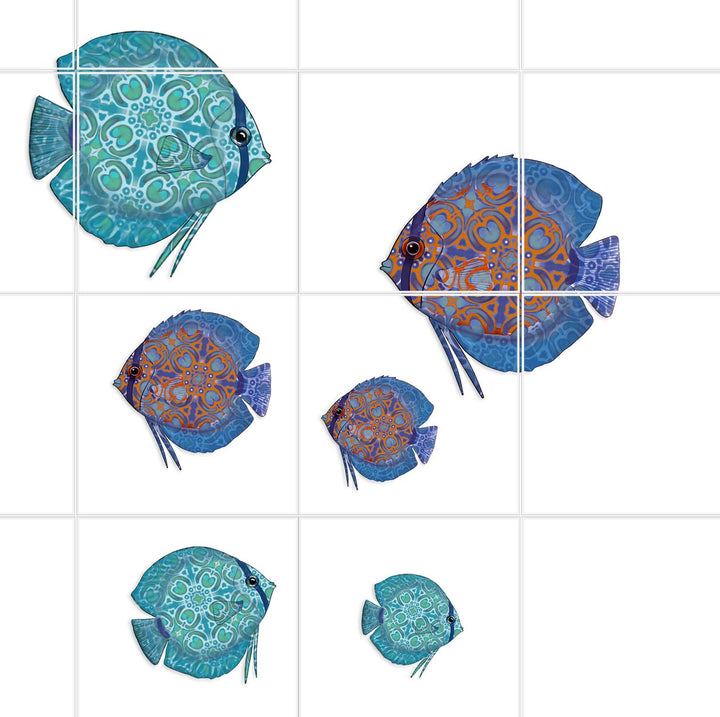 Discus fish tile decals - Blue / Red