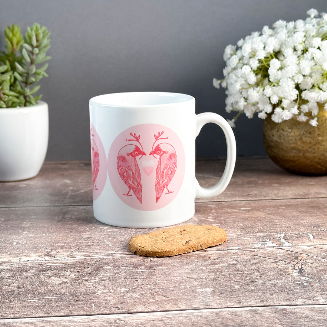 SALE - Pale Pink Lovebirds Mug (ceramic)