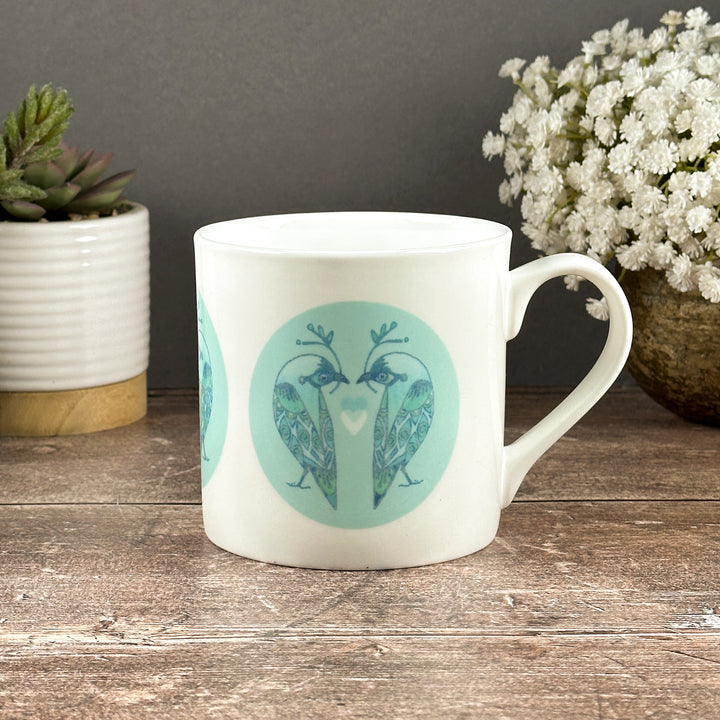 SALE - Pale Blue Lovebirds Mug (bone china)