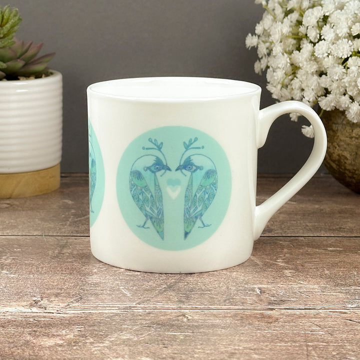 SALE - Pale Blue Lovebirds Mug (bone china)
