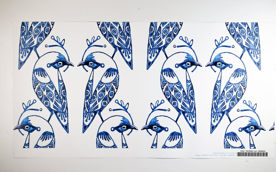 Sale - Blue &amp; White Lovebirds - Pre-pasted Wallpaper Sample
