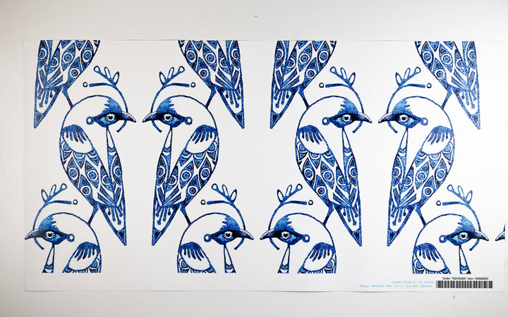 Sale - Blue &amp; White Lovebirds - Pre-pasted Wallpaper Sample