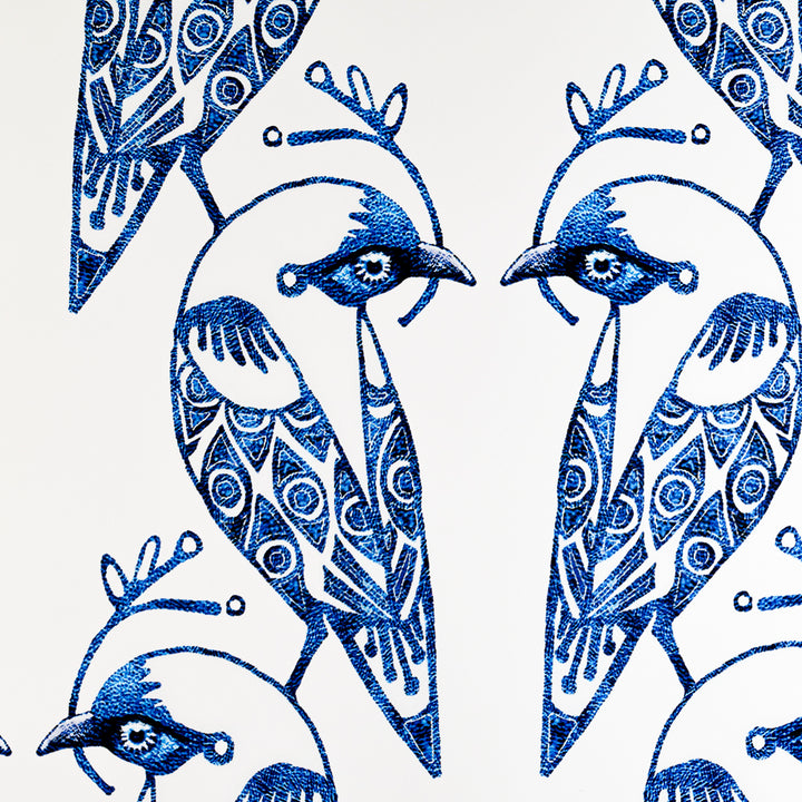 Sale - Blue &amp; White Lovebirds - Pre-pasted Wallpaper Sample